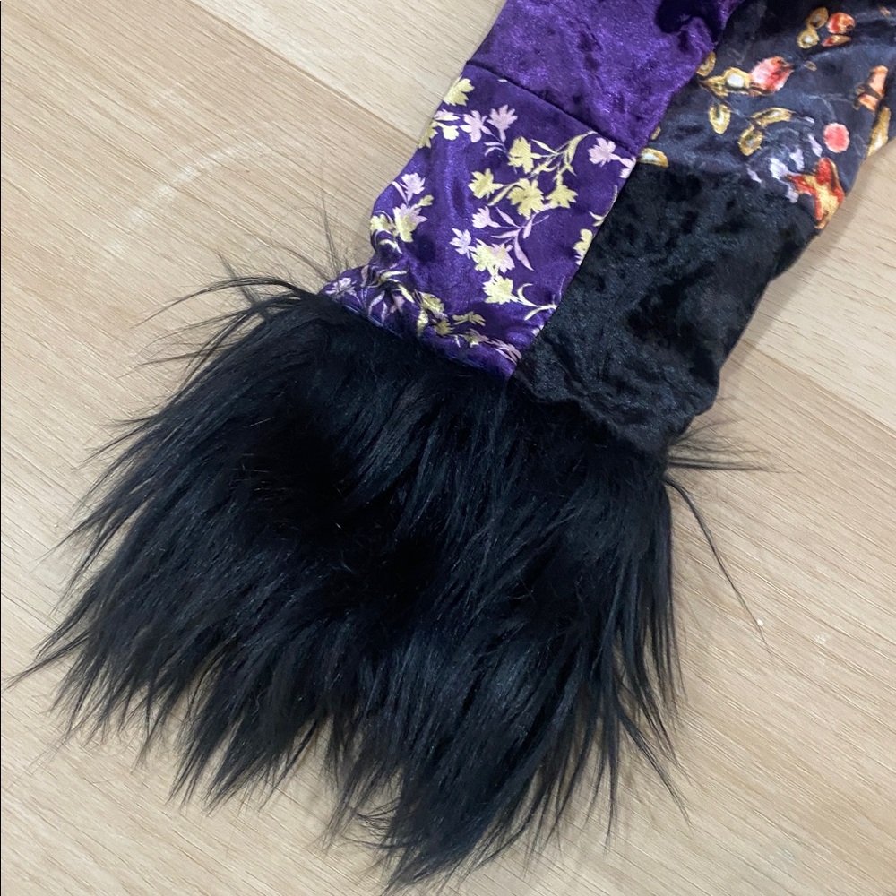 Current Mood Black Faux Fur Trim Patchwork Velvet Coat - Picture 6 of 6
